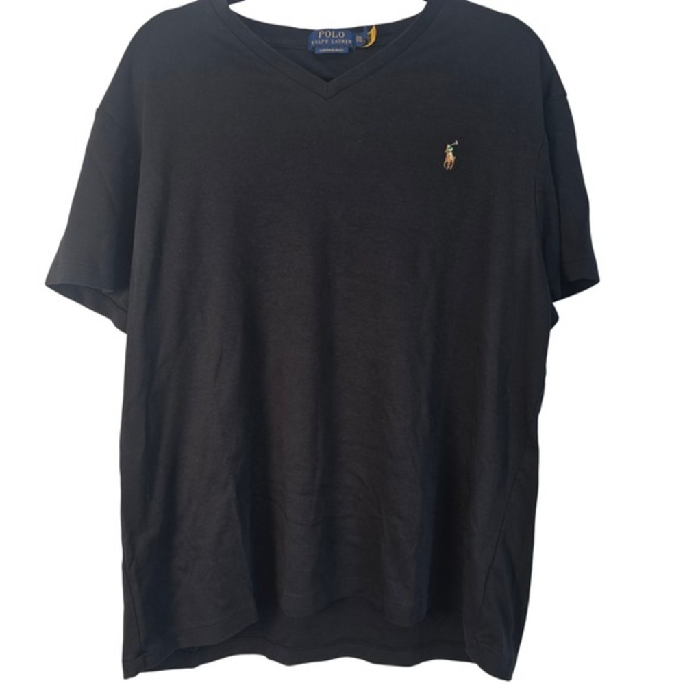 Polo Ralph Lauren Mens XXL Black Custom Slim Fit V-Neck T-Shirt Cotton Pony Logo